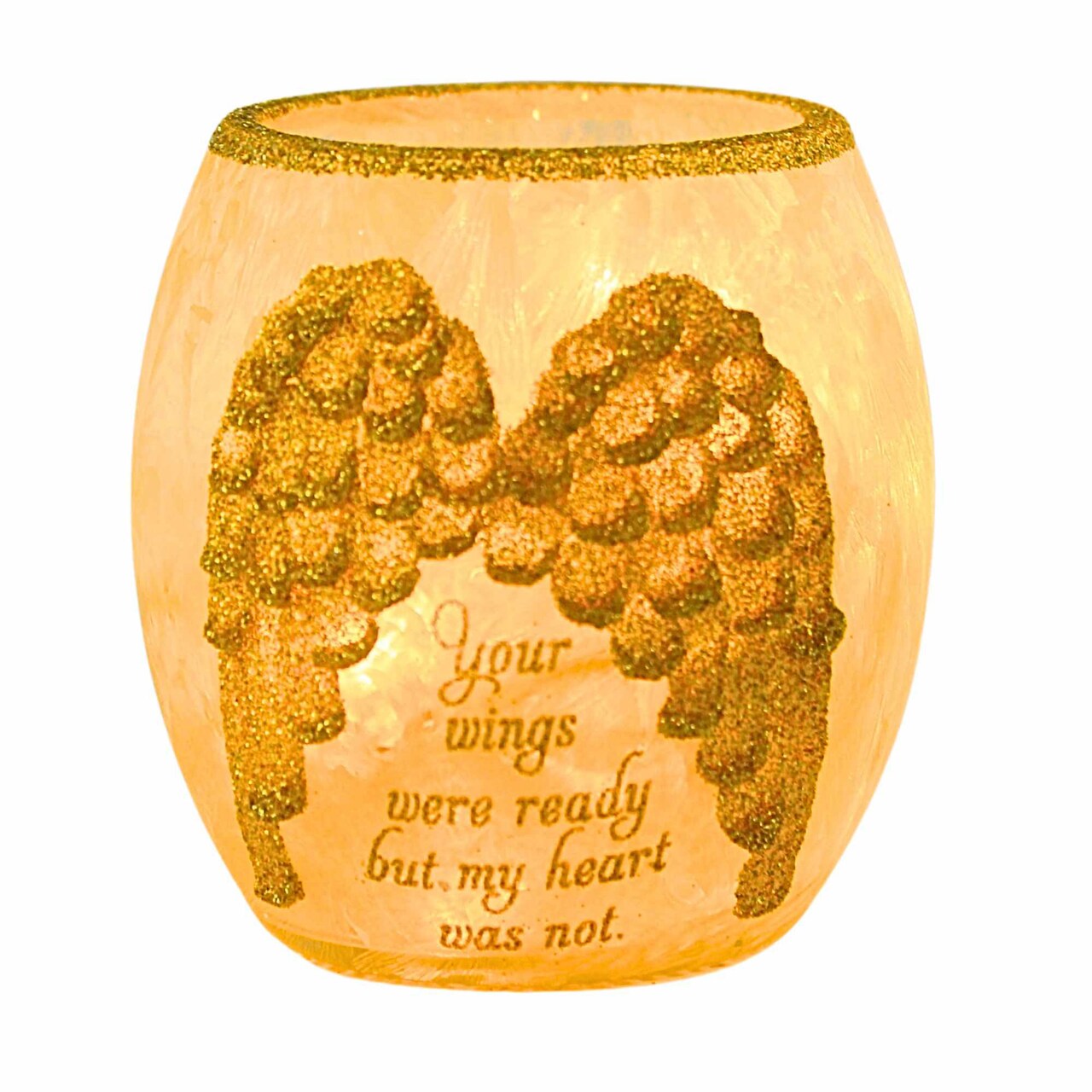 Stony Creek 3.0 Inch Angel Wings Prelit Votive Bereavement Lighted Glass Accent , Faith Hope Love Heart